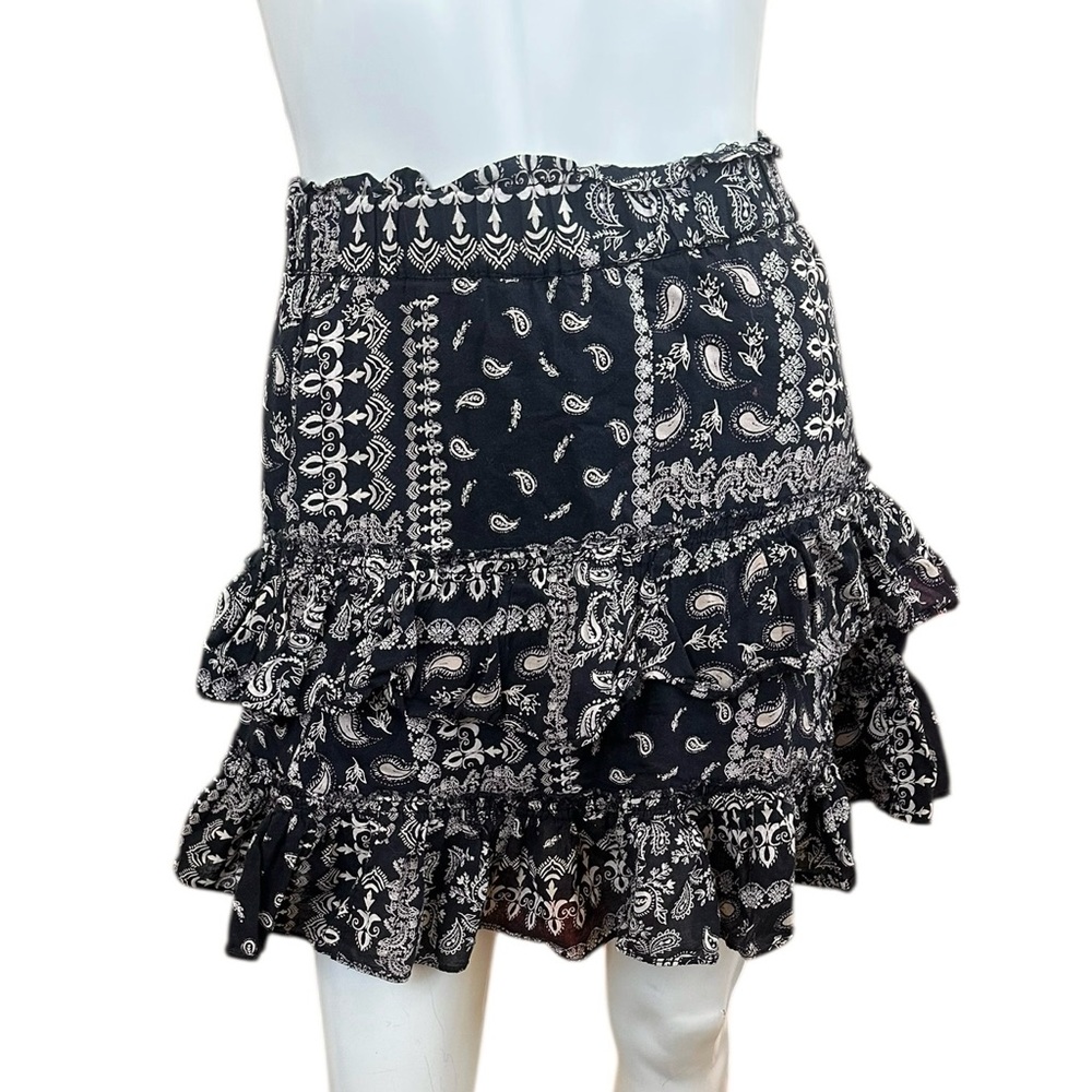 Free People Melissa Muslin Cotton Black & Beige Paisley Tiered Mini Skirt XS